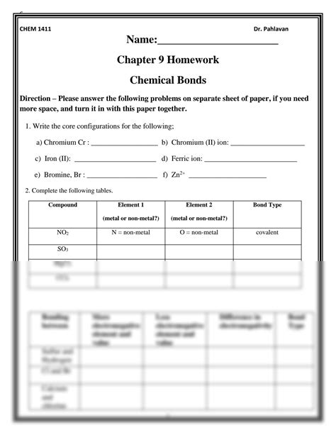 SOLUTION Chem 1411 Hw 9 Lsc Ioni Covalent Bonding1 Studypool