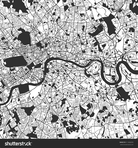 London Monochrome Map Artprint Vector Outline Version Ready For Color