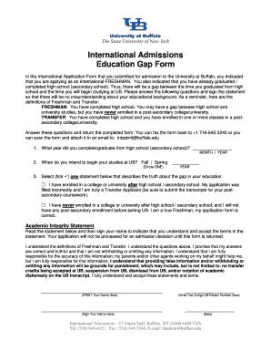 Fillable Online Buffalo International Admissions Education Gap Form