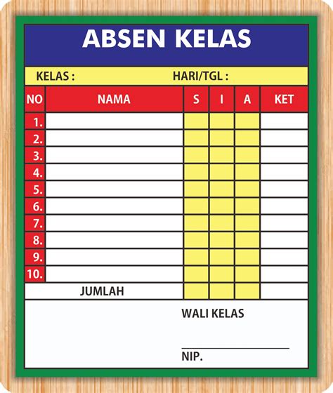 Papan Absensi Kelas Siplah