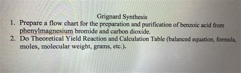 Solved Grignard Synthesis 1 Prepare A Flow Chart For The