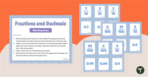 Fractions And Decimals Matching Game Teach Starter