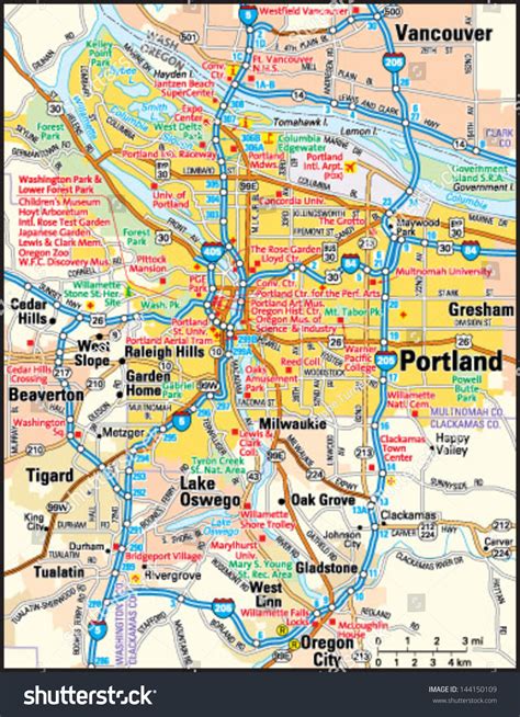 Portland, Oregon Area Map Stock Vector Illustration 144150109 : Shutterstock