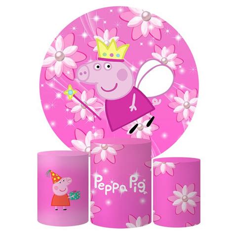 Trio Capa Cilindro Painel Tema Peppa Pig Rosa Veste F Cil