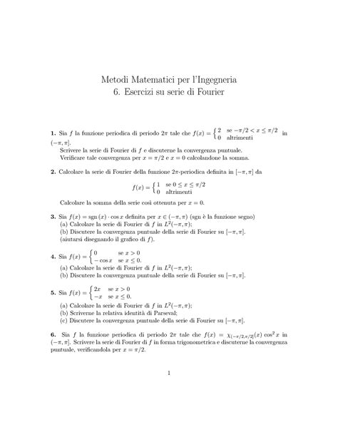 Esercizi Su Serie Di Fourier Metodi Matematici Per L Ingegneria A A