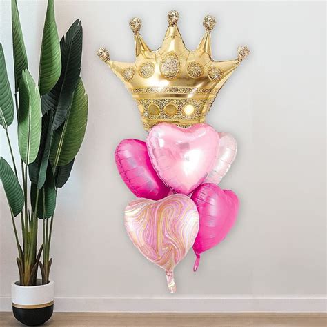 Pink Large Crown Gold Princess Party Decorations Helium Mylar Balloons