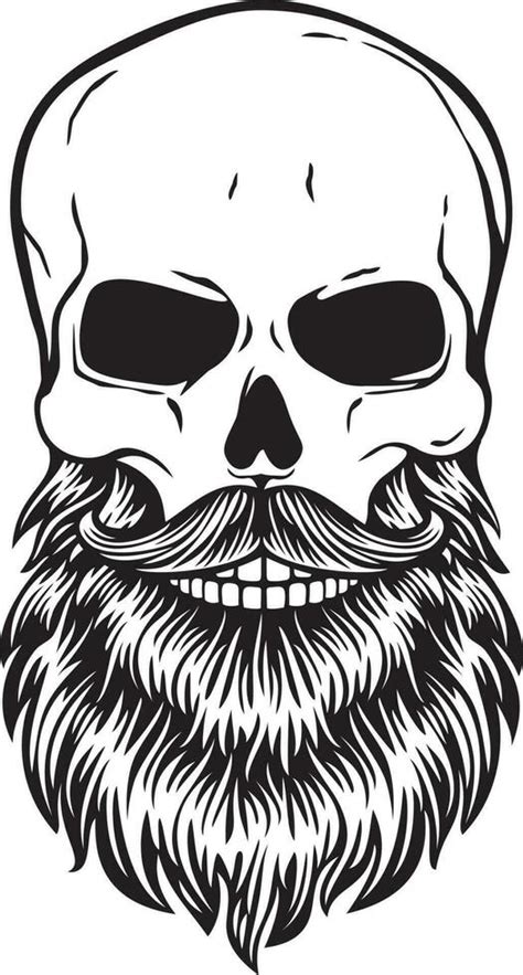 Human Skull With Beard And Mustache Layered Black And White Vector