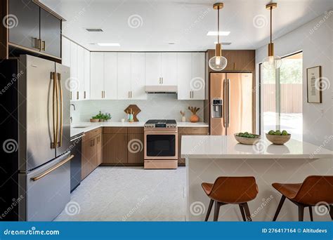 Mid Century Modern Kitchen With Sleek And Minimalist Design Featuring