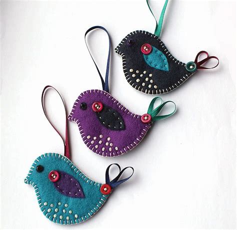 Christmas Bird Decorations Set Of 3 Felt Ornaments Felt