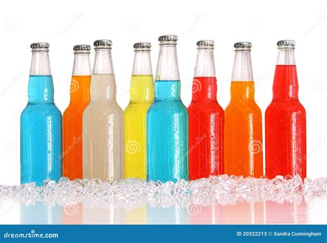 Bottles Of Multi Color Drinks With Ice On White Stock Image Image Of