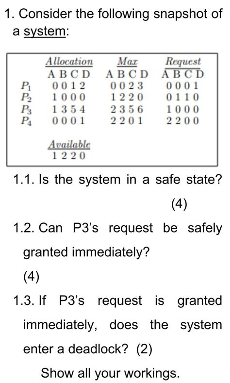 Solved 1 Consider The Following Snapshot Of A S SolutionInn