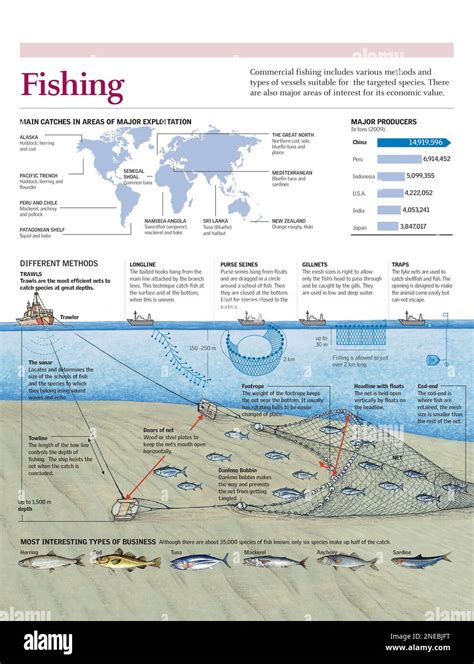 Infografía De Los Principales Métodos De Pesca Comercial Con Mapa