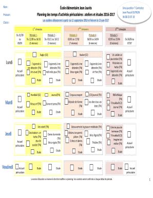 Fillable Online Vienne Cole L Mentaire Jean Jaur S Planning Des Temps D