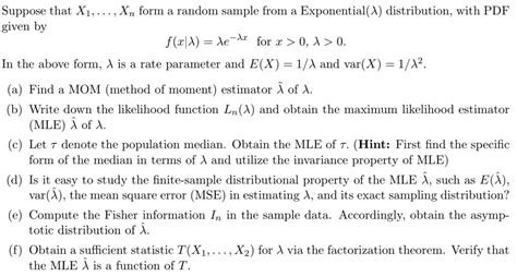 Solved Suppose That X1 Xn Form A Random Sample From A Chegg