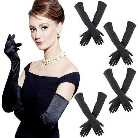 Boshg 4 Pairs Long Elbow Satin Gloves Long Satin Finger Gloves 1920s Opera Gloves Evening