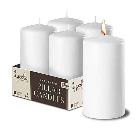 Hyoola 2 X 4 Inch Unscented Dripless Pillar Candles White Color 4 Pack