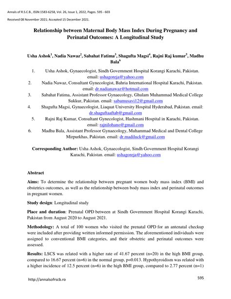 Pdf Relationship Between Maternal Body Mass Index During Pregnancy