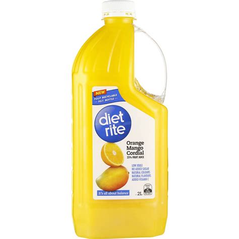 Diet Rite Orange And Mango Cordial 2l Woolworths