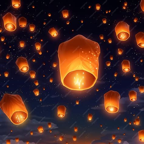 Premium AI Image | Flying lanterns in the night sky during the diwali ...