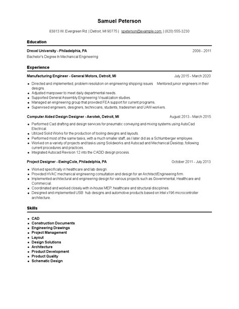 Manufacturing Engineer Resume Examples and Tips - Zippia