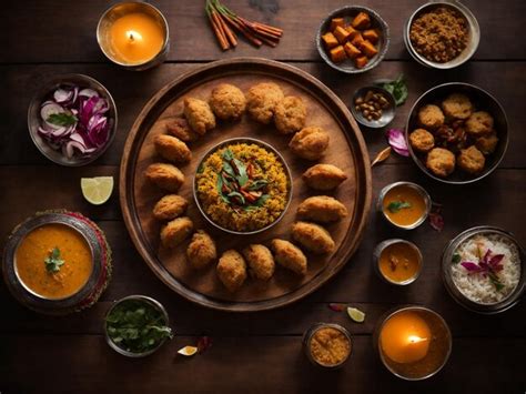 Premium AI Image | Overhead shot of traditional food for the Diwali Festival