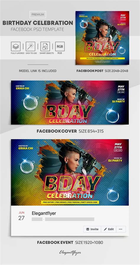 Yellow Colorful Birthday Celebration Premium Social Media Template PSD