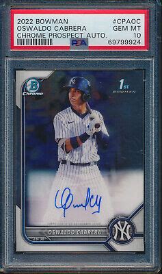 PSA 10 OSWALDO CABRERA AUTO 2022 Bowman Chrome Prospects Autograph RC