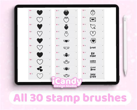 Heart Procreate Stamp Brushes Cute Kawaii Brush Set Valentines Day