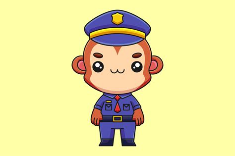 Cute Police Monkey Cartoon Doodle Art Graphic by Artcuboy · Creative Fabrica