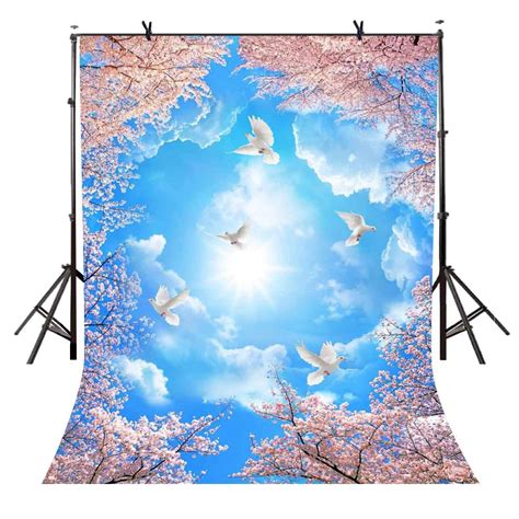 ABPHOTO Polyester 5x7ft Blue Sky Sunshine Backdrop Sunlight Pigeons