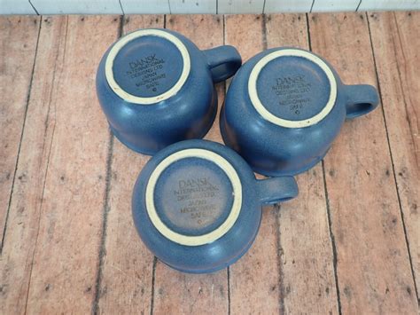 Vintage Dansk Mesa Sky Blue Flat Cups Set Of Ceramic Stoneware Made