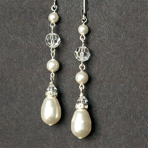 Swarovski Pearl And Crystal Bridal Drop Earrings Bridesmaid Jewelry