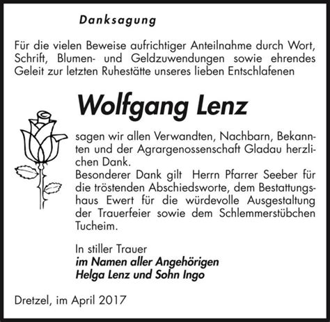 Traueranzeigen Von Wolfgang Lenz Abschied Nehmen De