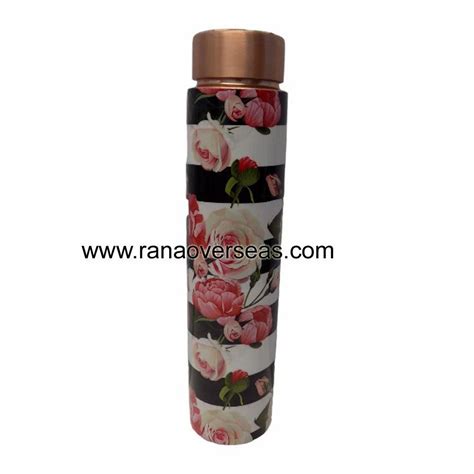 Printed Copper Water Bottle Pure Ayurvedic Copper Vessel With Lid For