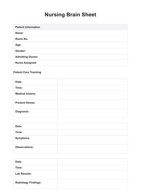 Nurse Brain Sheet Template & Example | Free PDF Download