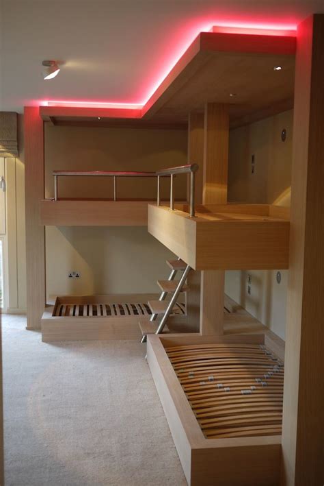 Huge Bespoke Bunk Beds In Limed Oak With Integrated Lighting