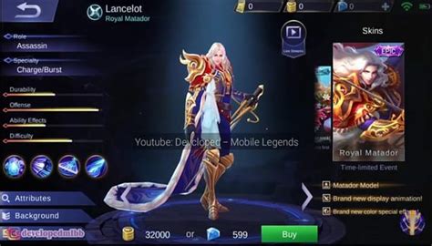 Lancelot New Epic Skin Royal Matador Mobile Legends Bang Bang Builds