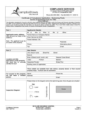 Fillable Online Campbelltown Nsw Gov Swimming Pool Certificate Of