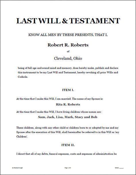 LAST WILL TESTAMENT Legal Forms Software Standard Legal Last Will