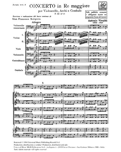 Concerto In Re Maggiore RV 403 F III N 16 Tomo 235 Full Score Sheet