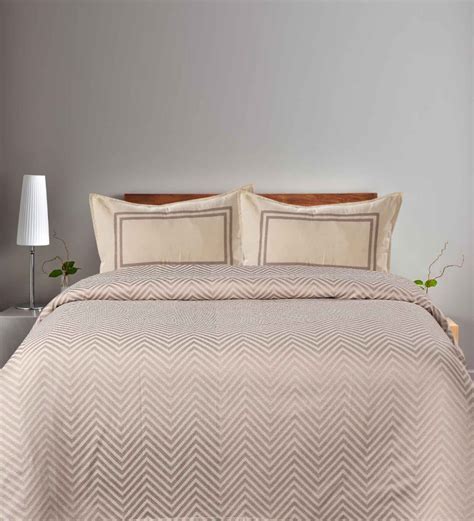 Buy Beige Geometric 144 Tc 100 Cotton Queen Sized Bed Sheets With 2