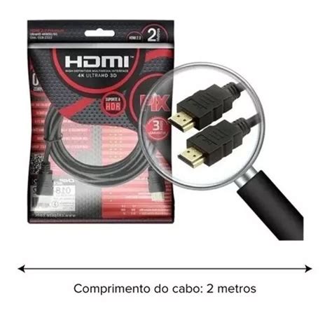 Cabo Hdmi 4k 2 Metros 2 0 19 Pinos Ethernet Ultra Hd 3d Gold MercadoLivre