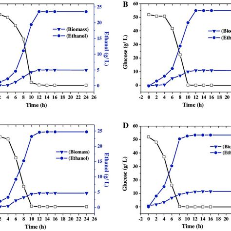 Time Courses Of Glucose Consumption Ethanol And Yeast Biomass