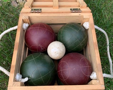 Vintage Sportcraft Bocce Ball Set With Wood Crate Storage Box Etsy