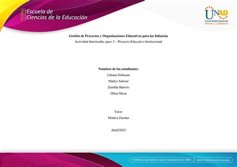 Pei Gestion De Proyectos Gestión De Proyectos Y Organizaciones Educativas Para Las Infancias