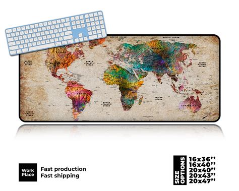 World Map Desk Mat Shabby Chic Mouse Pad Mouse Pads Large Etsy