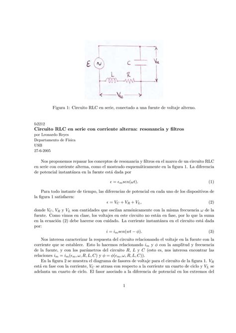 Circuito RLC En Serie Con Corriente Alterna Resonancia Y Filtros PDF