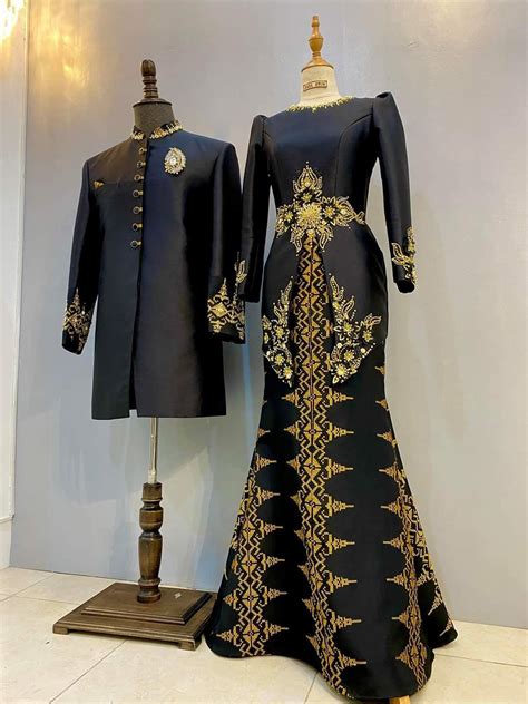 Baju Nikah Hitam Gold Batik Fashion Beautiful Gown Designs Wedding