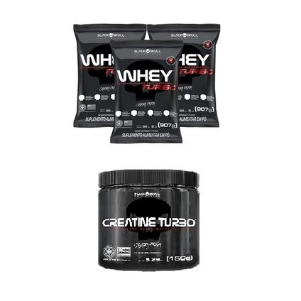 Kit Suplemento Alimentar Black Skull 1x Creatina Turbo 150g Combo 3x