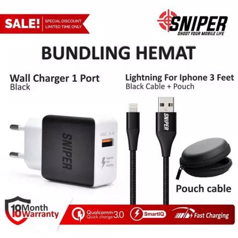 Jual Paket Sniper Wall Charger Port Qc Nylon Braided Cable